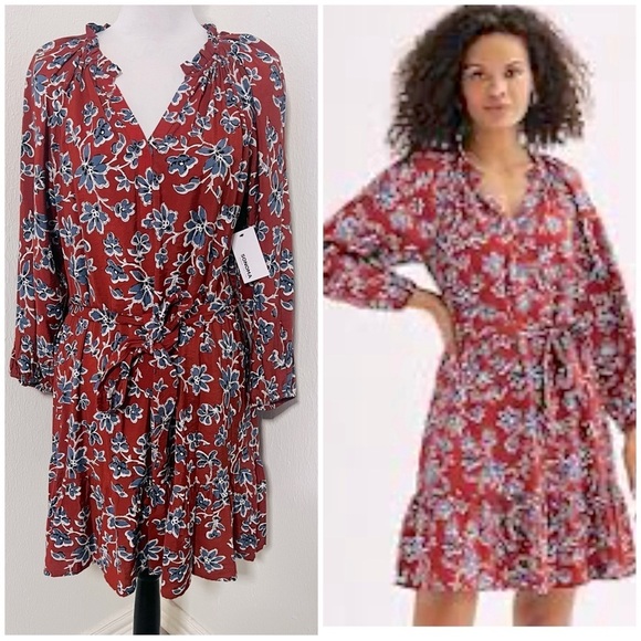 Sonoma Women’s Plus Size PL Midi Red Floral Puff Sleeves Long Sleeve Dresses NWT - Picture 1 of 9